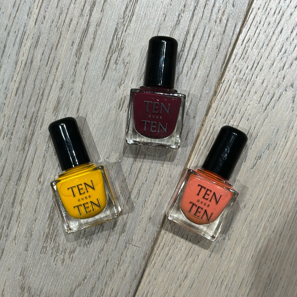 TEN OVER TEN set of 3 nail polish yellow red pink orange non-toxic